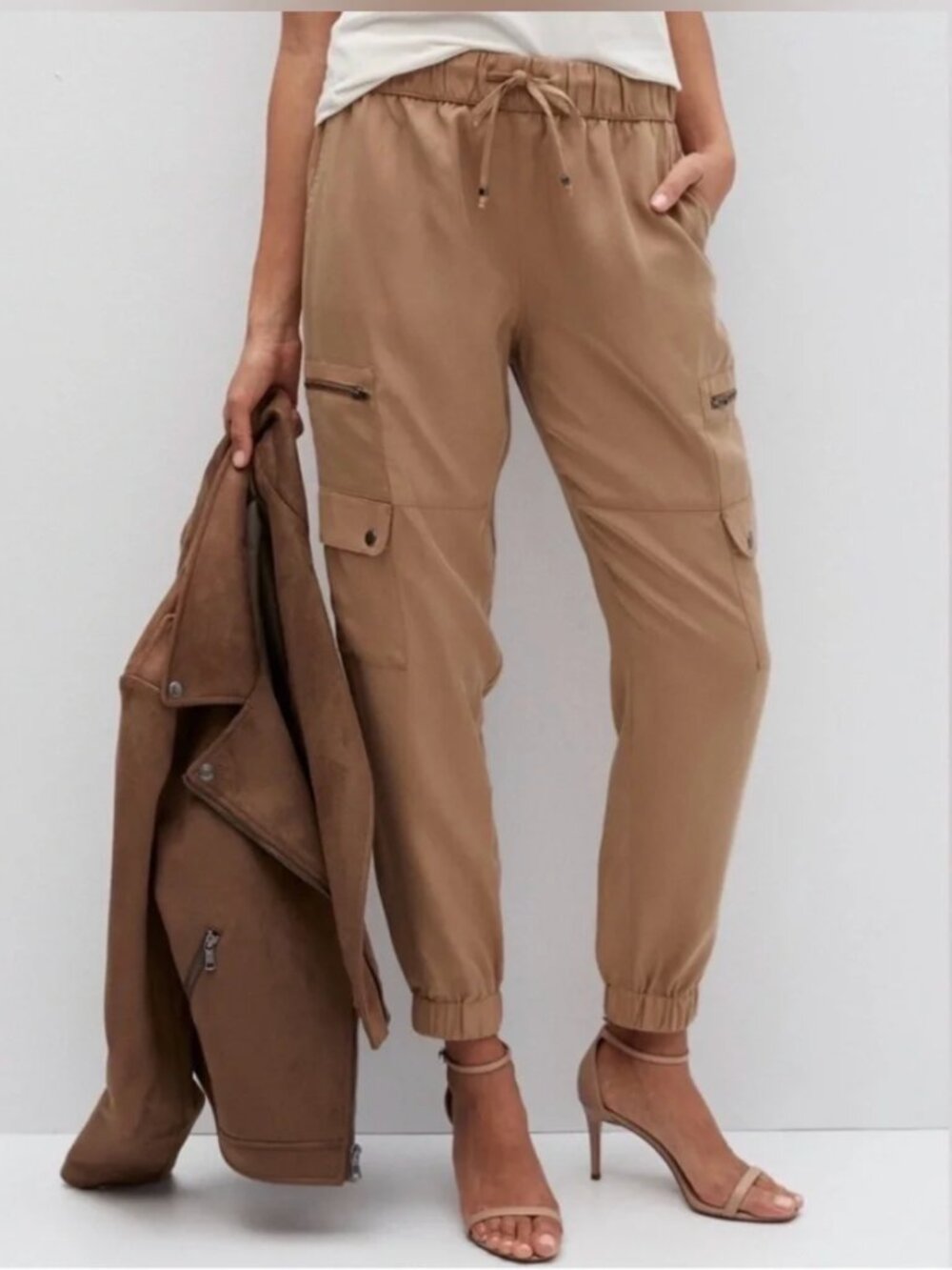 Banana Republic Soft Cargo Tencel Jogger Pants Iced Latte Brown XS